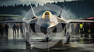 A Lockheed Martin F-35 Fighter Jet waiting on the runway - generative AI