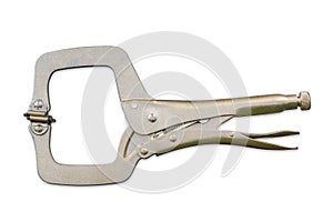 Locking pliers C-clamps on white background