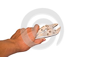 Locking pliers in hand tool background.