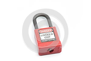Lockout Padlock red color on isolated background photo