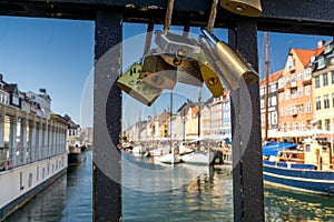 Locks on a bridge in Nyhavn, Copenhagen