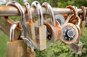 Locks on a bridge railing in Ottawa symbolizing love