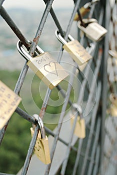 Locks on chain-link fence