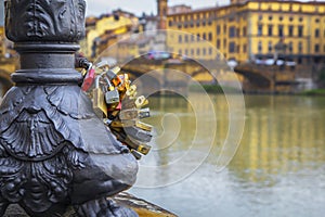 Locks of love and happiness on the river Arno, Florence