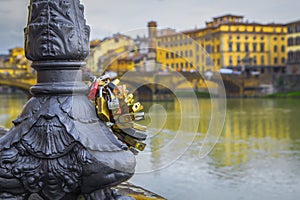 Locks of love and happiness on the river Arno, Florence