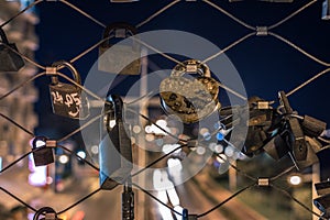 Locks on a metal wire fence