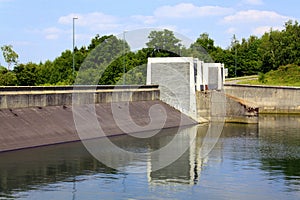 Locks on the reservoir `Lake Eau Heure
