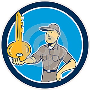 Locksmith Balancing Key Palm Circle Cartoon photo