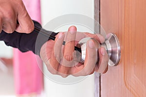 Locksmith use tool for open the door locked