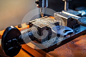 Locksmith in workshop makes new key duplicate