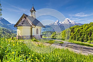 Lockstein Chapel with Watzmann mountain in Berchtesgaden, Bavaria, Germany