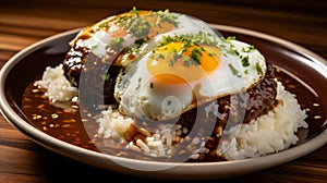 Loco moco breakfast in Hawaiian style