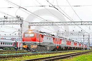 Locomotiv on railroad track, Russia