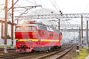 Locomotiv on railroad tracks, Russia