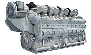 Locomotive Diesel Engine 3D rendering on white background