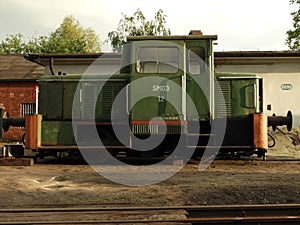 The locomotive, a monument, a train, a metal, green