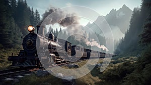 The locomotive moves through the picturesque landscapes of the Swiss Alps. Generative AI