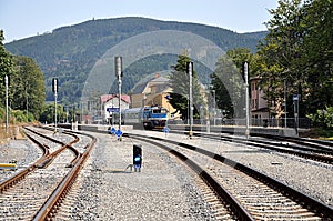 Locomotive in station, city Jesenik,Czech republic, Europe