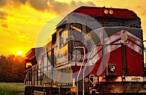 Locomotive at sunset
