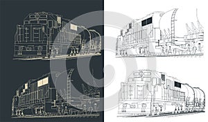 Locomotive with tank wagons sketches