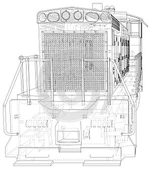 Locomotive, Train. EPS10 format. Wire-frame Vector created of 3d