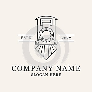 locomotive or train vintage line art logo design vector