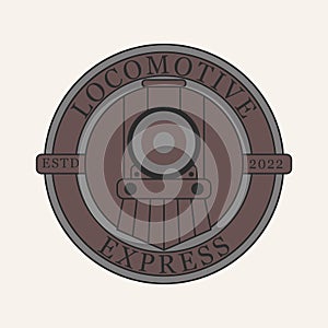 locomotive or train vintage line art logo design vector