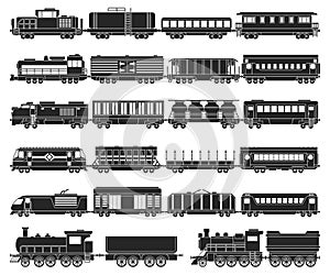 Locomotive with wagon isolated black set icon. Vector black set icon railway train. Vector illustration locomotive on