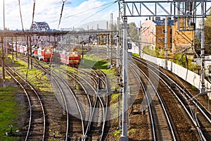 Locomotives on railroad tracks, Russia