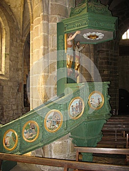 Locronan and church interior in Brittany