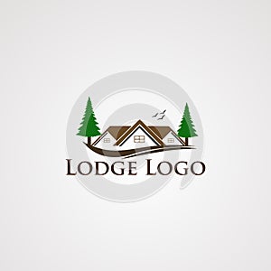 Lodge logo vector with modern real estate and two tree of pine, element,am icon for company