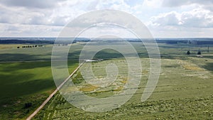 Lodged cereals after storm and hail. Ripening rye. Has suffered from bad weather. Aerial photography