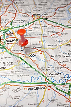 Lodi pinned on a map of Italy