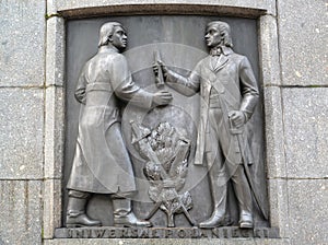 LODZ, POLAND. A bas-relief with Tadeusz Kosciusko`s image. A fragment of a monument of Kosciusko at Liberty Square