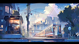 LOFI city illustration, anime manga style background wallpaper design, skyscrapes, Generative AI photo