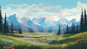 Lofi Denali National Park Landscape Illustration In Plein Air Style