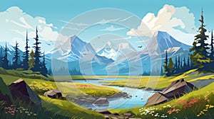 Lofi Design Of Denali National Park Landscape: Vector Mountain Illustration