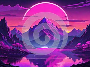 Lofi Futuristic Mountain Pink and Purple Retro Style Background.