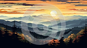 Lofi Vintage Poster: Sunset On The Vibrant Great Smoky Mountains