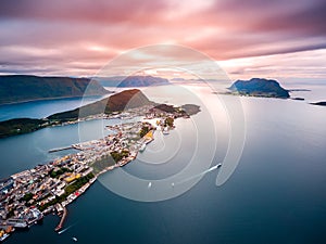 Lofoten archipelago islands aerial photography.