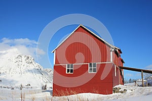 Lofoten barn and mountains