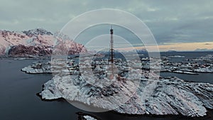 Lofoten Frost: Aerial Expedition over Henningsvaer's Winter Wonderland