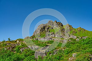 Lofoten island, Norway Summer Landscape Lofoten is known for a distinctive scenery of mountains, sea