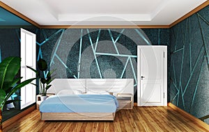Loft bedroom interior with moulding blue concrete background,minimal designs.3d rendering