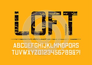 Loft condensed grunge textured sans serif typeface design.