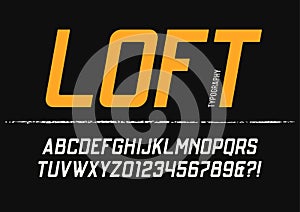 Loft condensed sans serif typeface design. Vector alphabet, lett