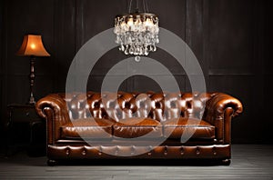 Loft interior. leather sofa. room in brown color. luxury livingroom