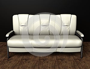 Loft interior mock up photo. Brown leather sofa. Minimalist style. Background photo with copy space for text. Black wall