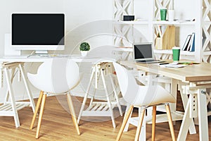 Loft interior with workplace