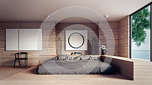 The Loft and Modern bedroom - Mock up interior/ 3D rendering interior